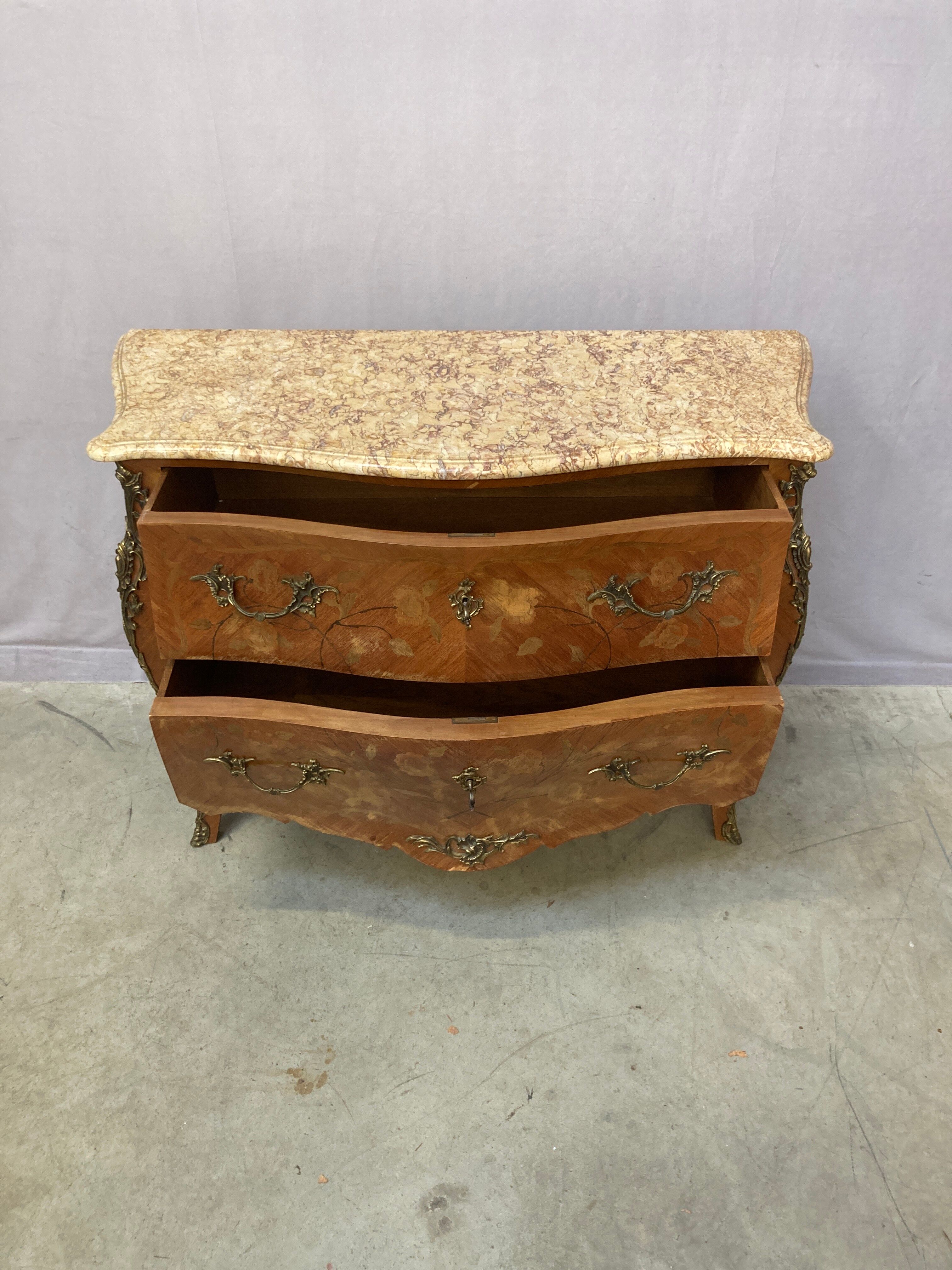 Louis XV style chest of drawers with marble top