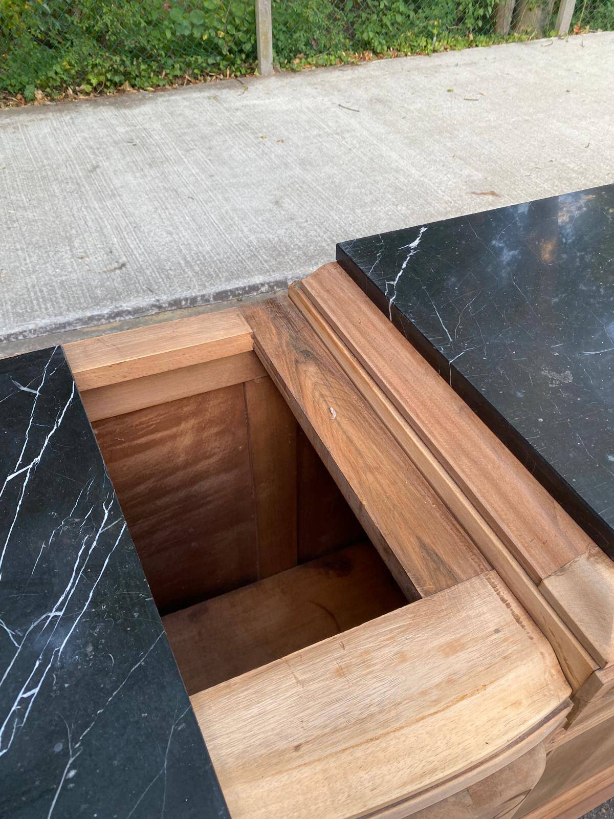 Art Deco sideboard renovated in solid walnut with black marble, 1930.