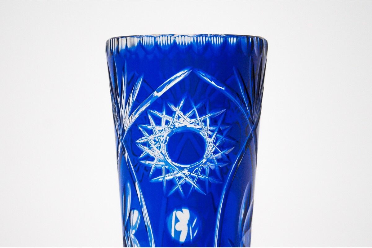 Blue crystal vase, Poland, 1960s