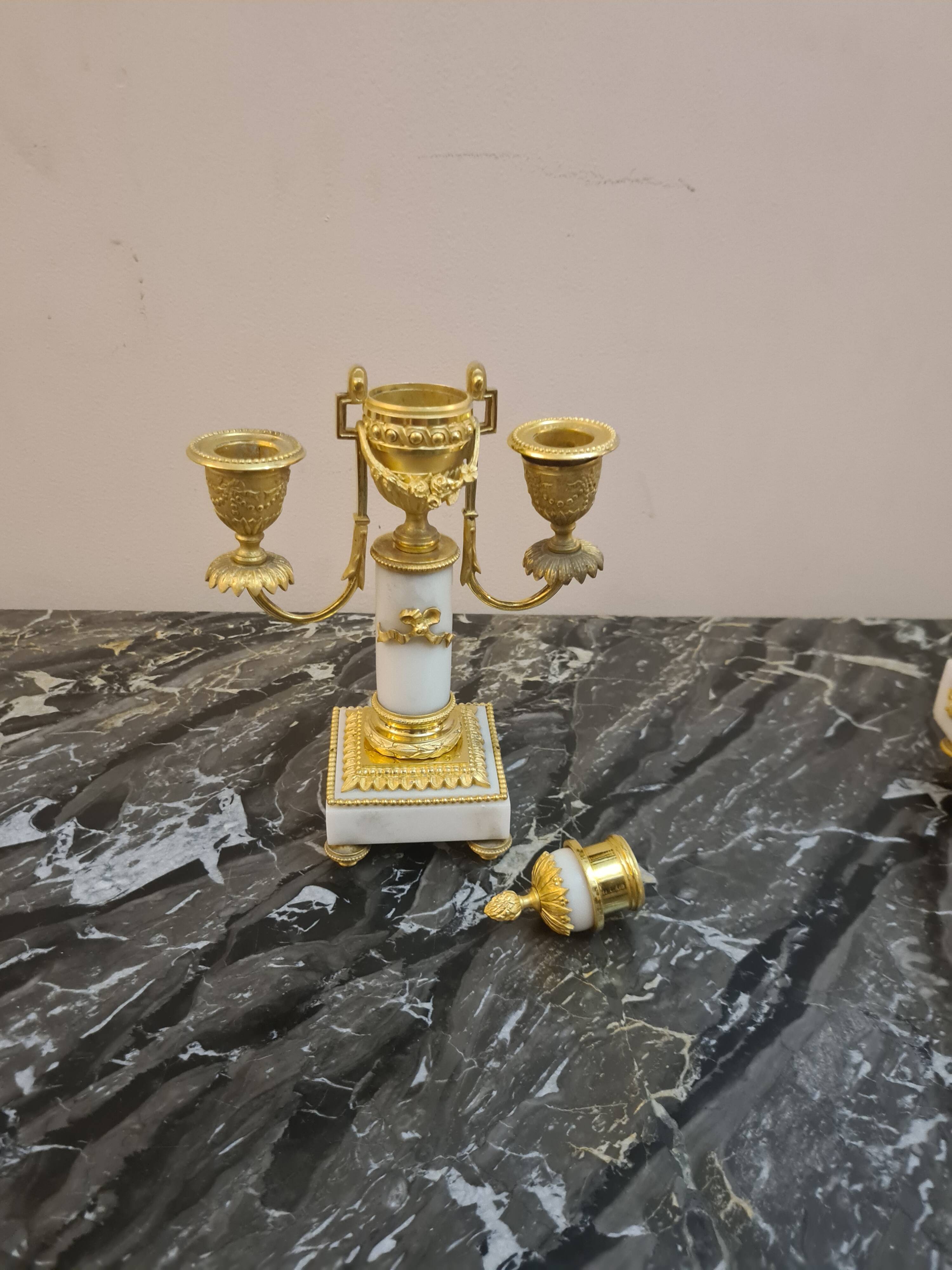 Fireplace set signed Planchon, 19th century