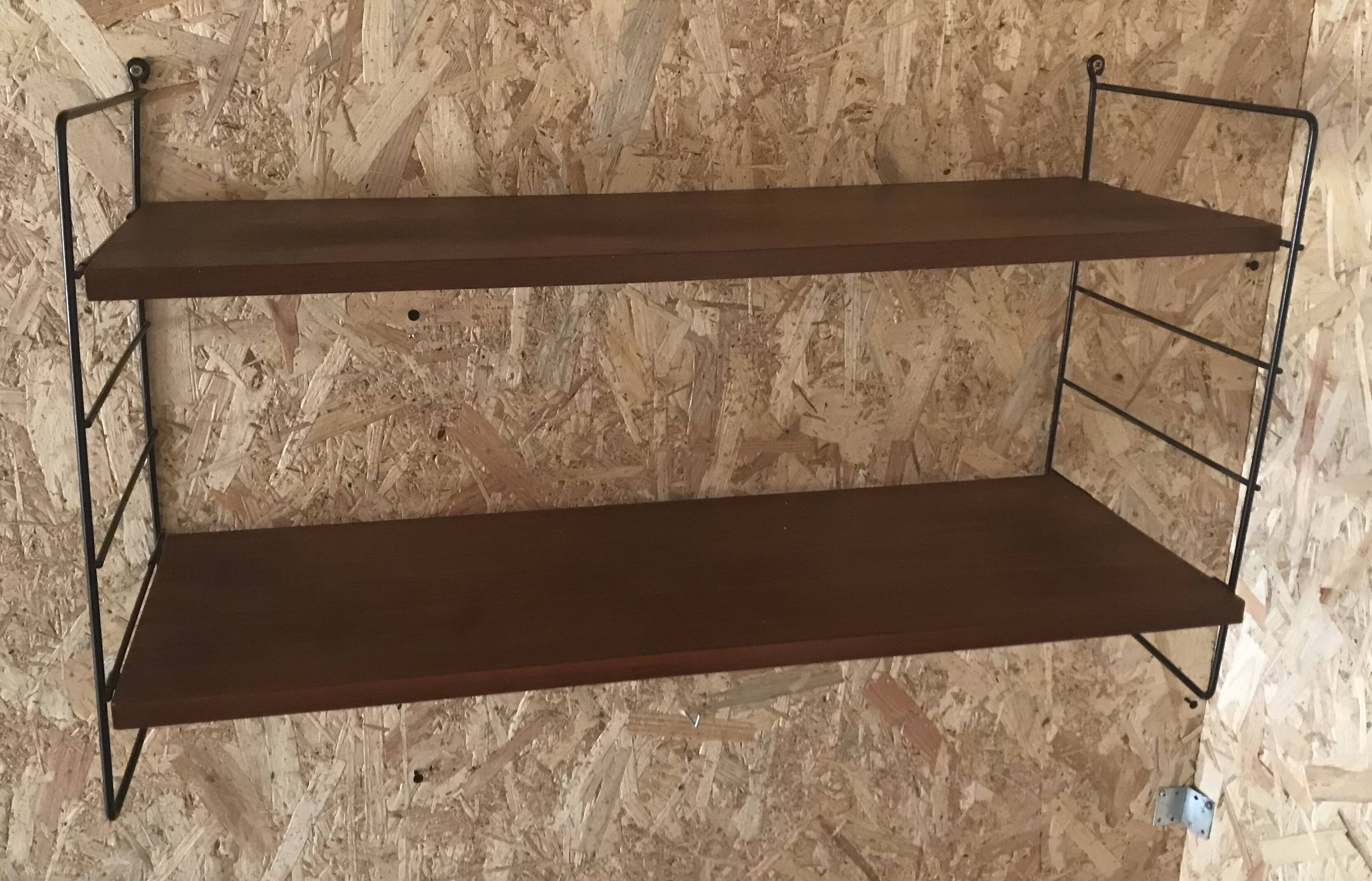 Vintage two-tier wall shelf string