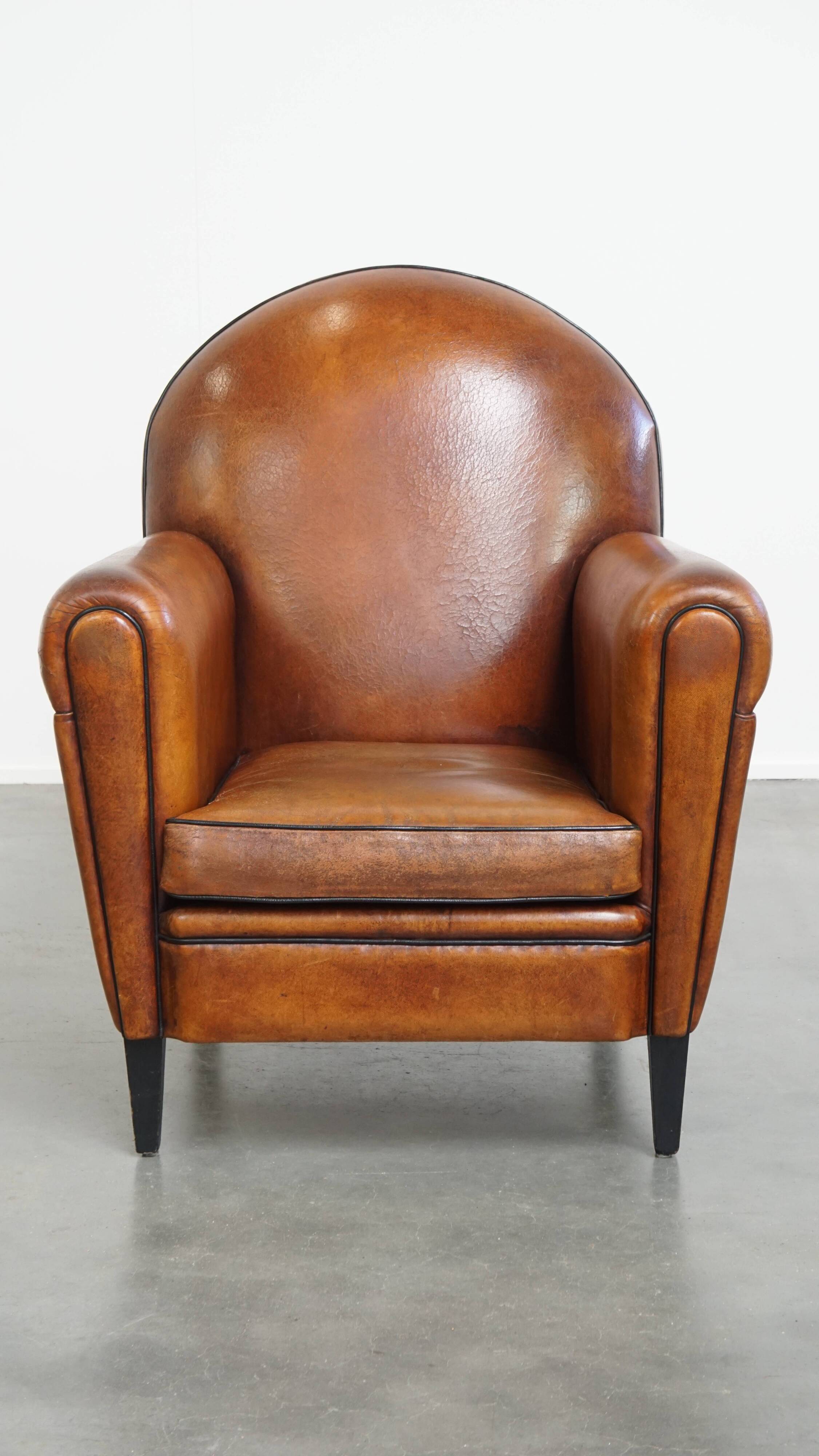 Sheepskin Leather Art Deco Style Design Armchair