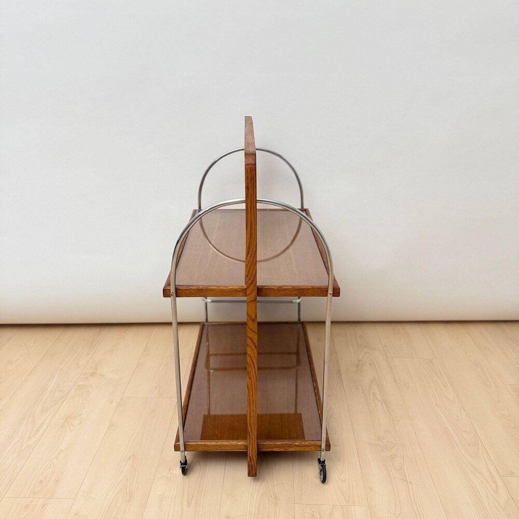 Art Deco serving trolley in oak, chrome & glass, France, 1930