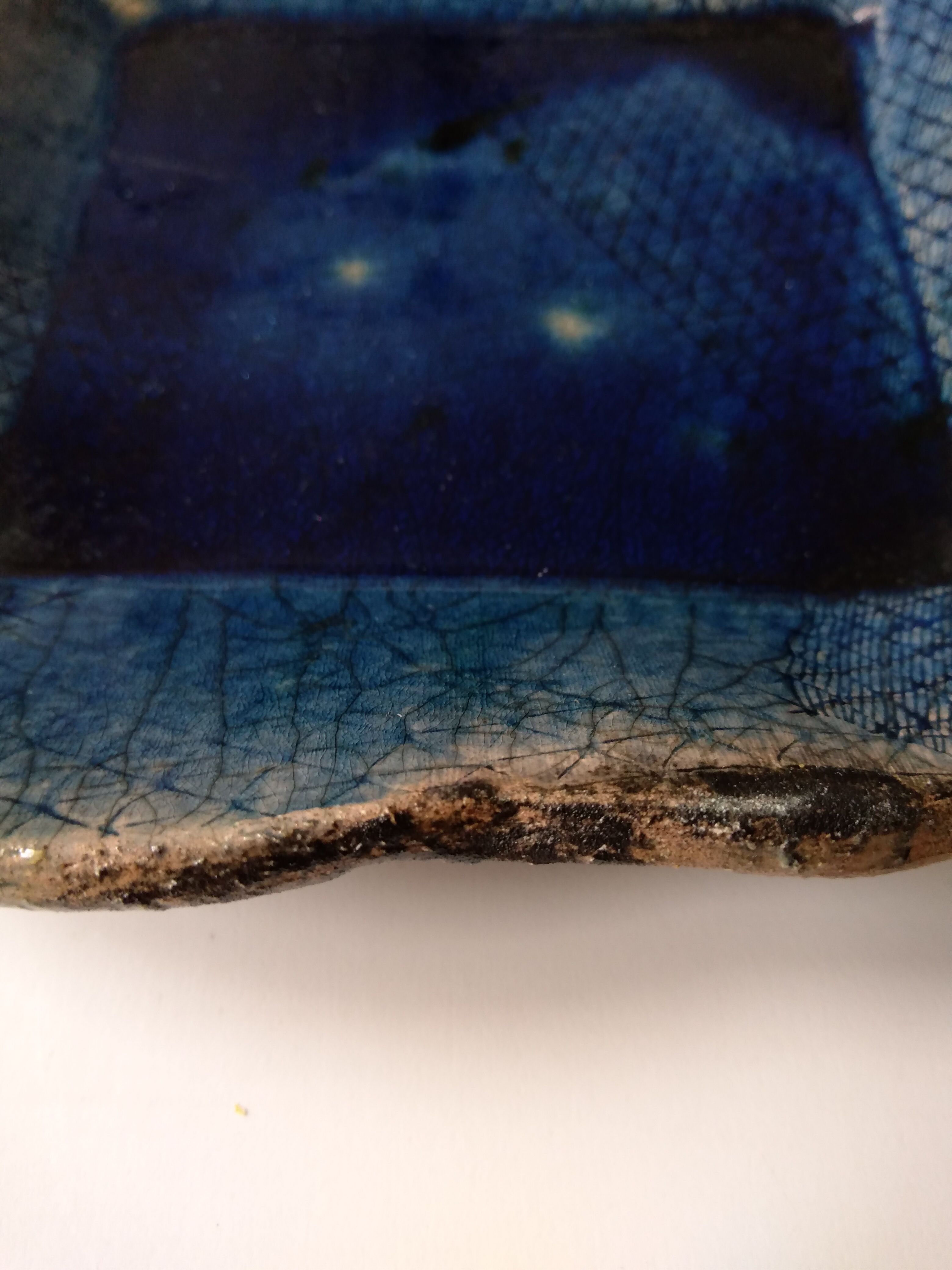 Vide poche Raku bleu indigo en céramique émaillée française