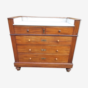 Commode antique, acajou poli et marbre