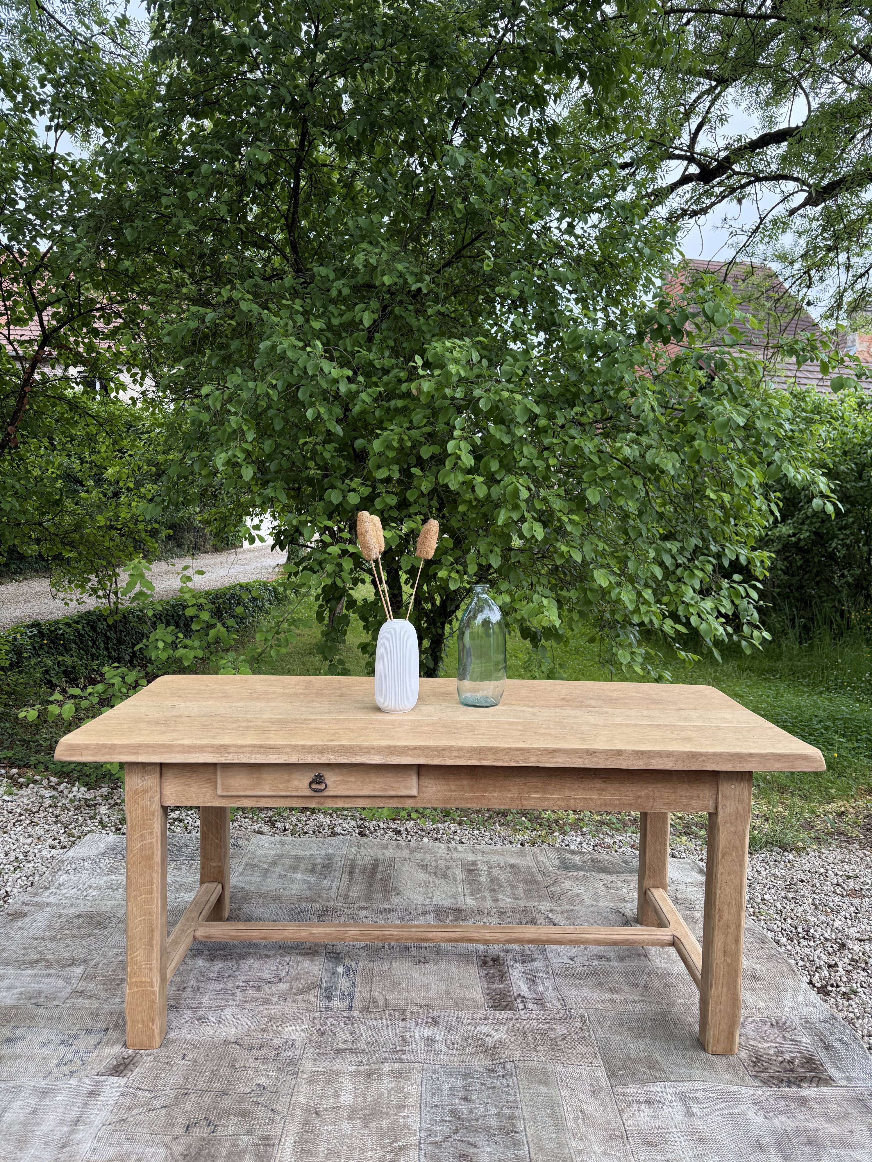 Table de ferme rénové 180cm double tiroir