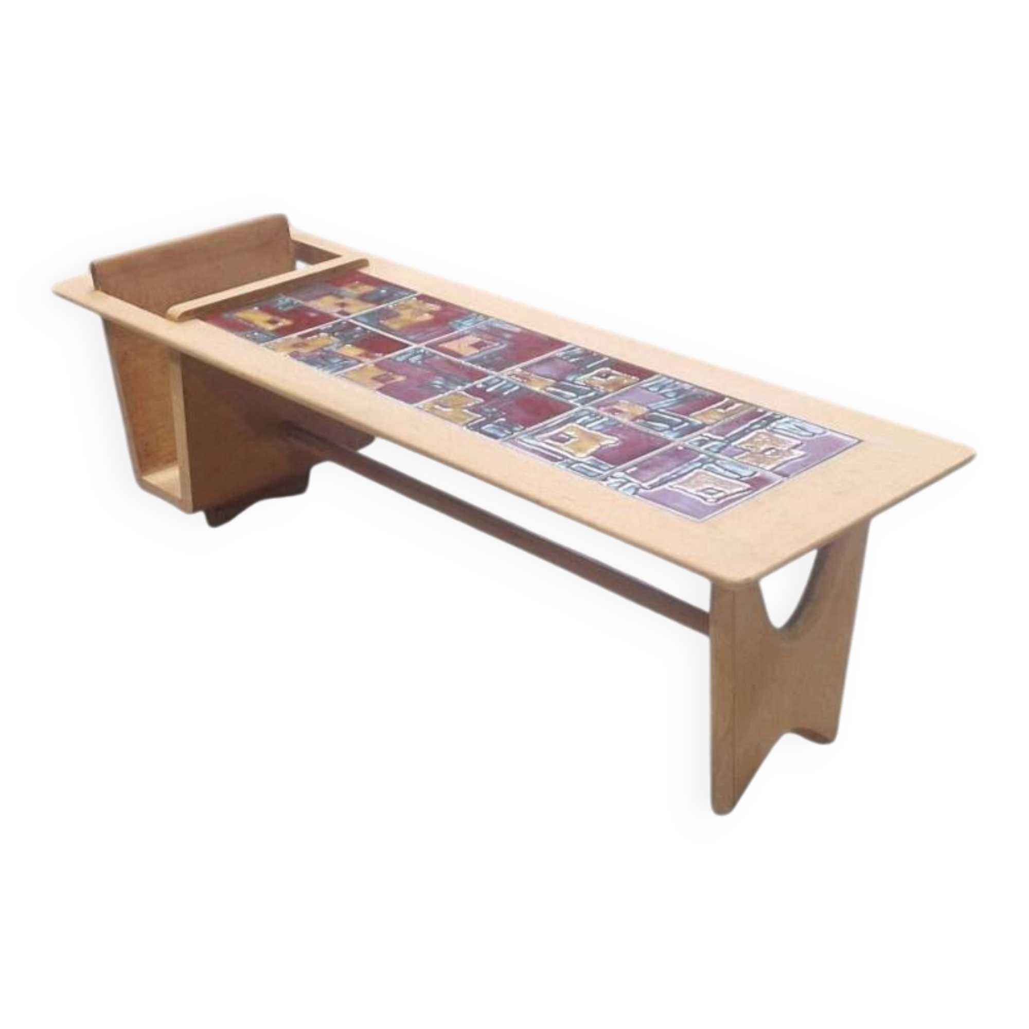 Thibault coffee table in light oak and ceramics, guillerme et chambron