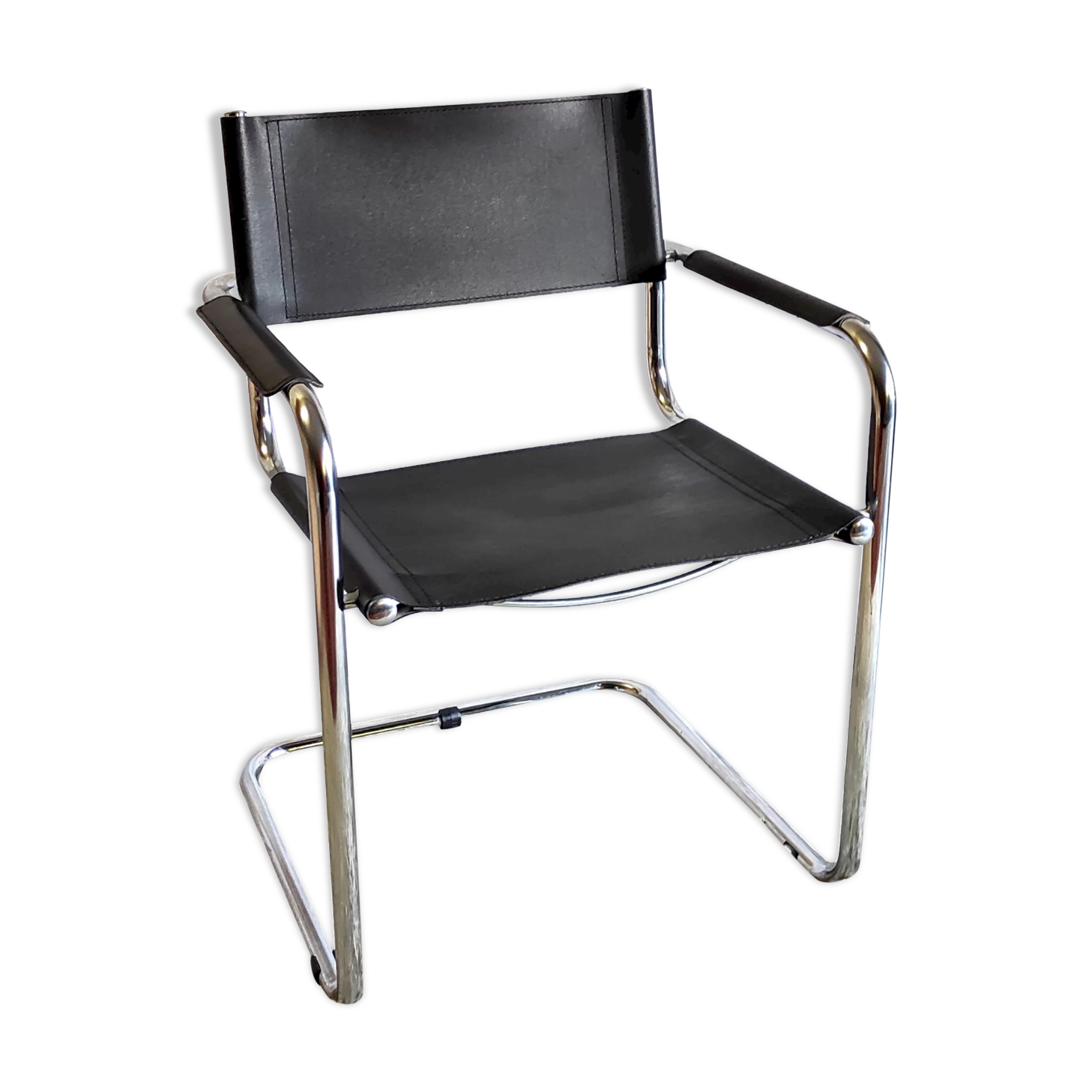 Design chair chrome metal and leather - 80s/90s