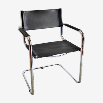 Design chair chrome metal and leather - 80s/90s