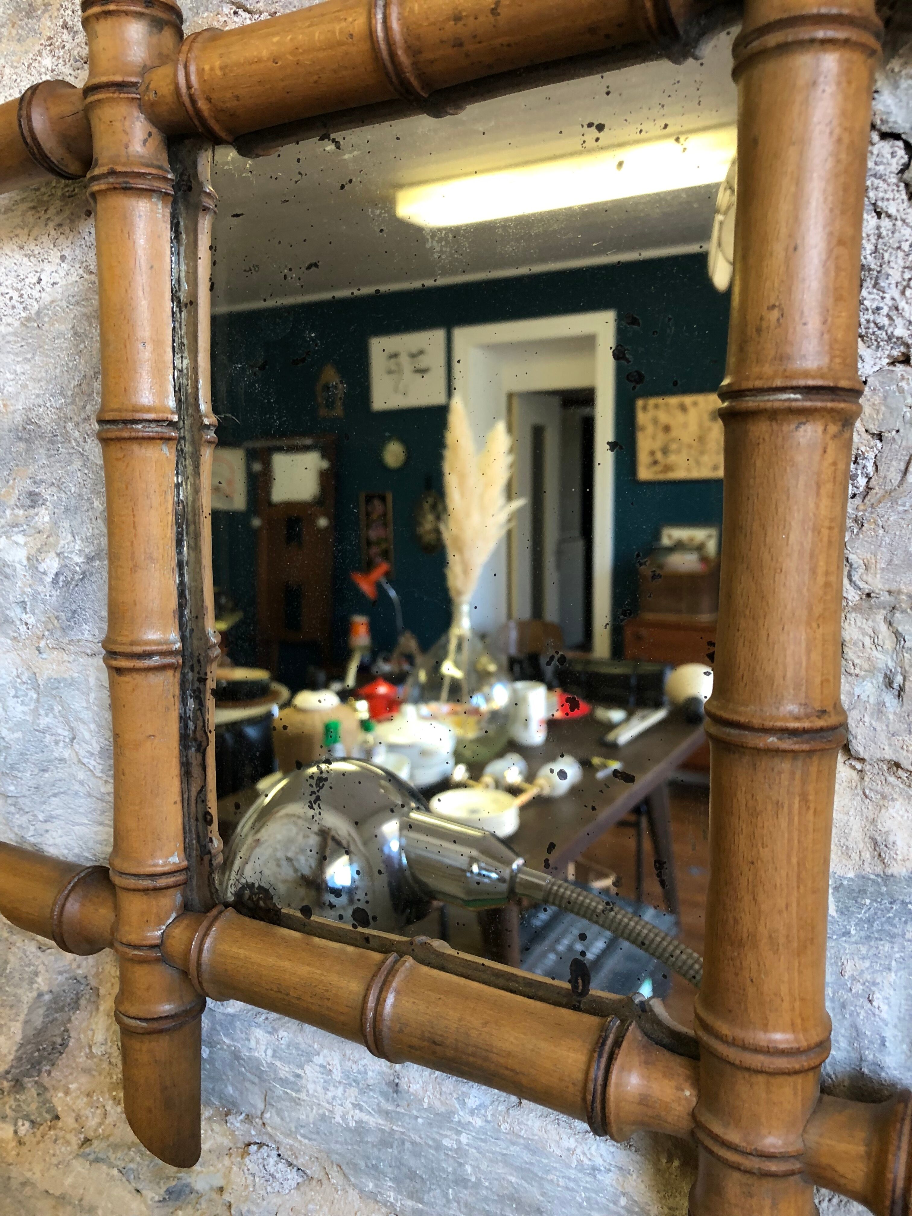 Miroir en bambou vintage 37x41cm