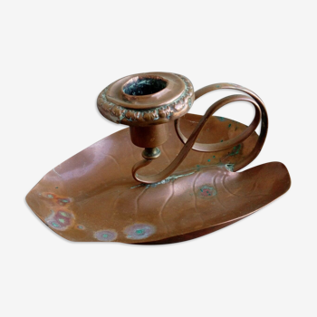Hand-held copper leaf-shaped candlestick