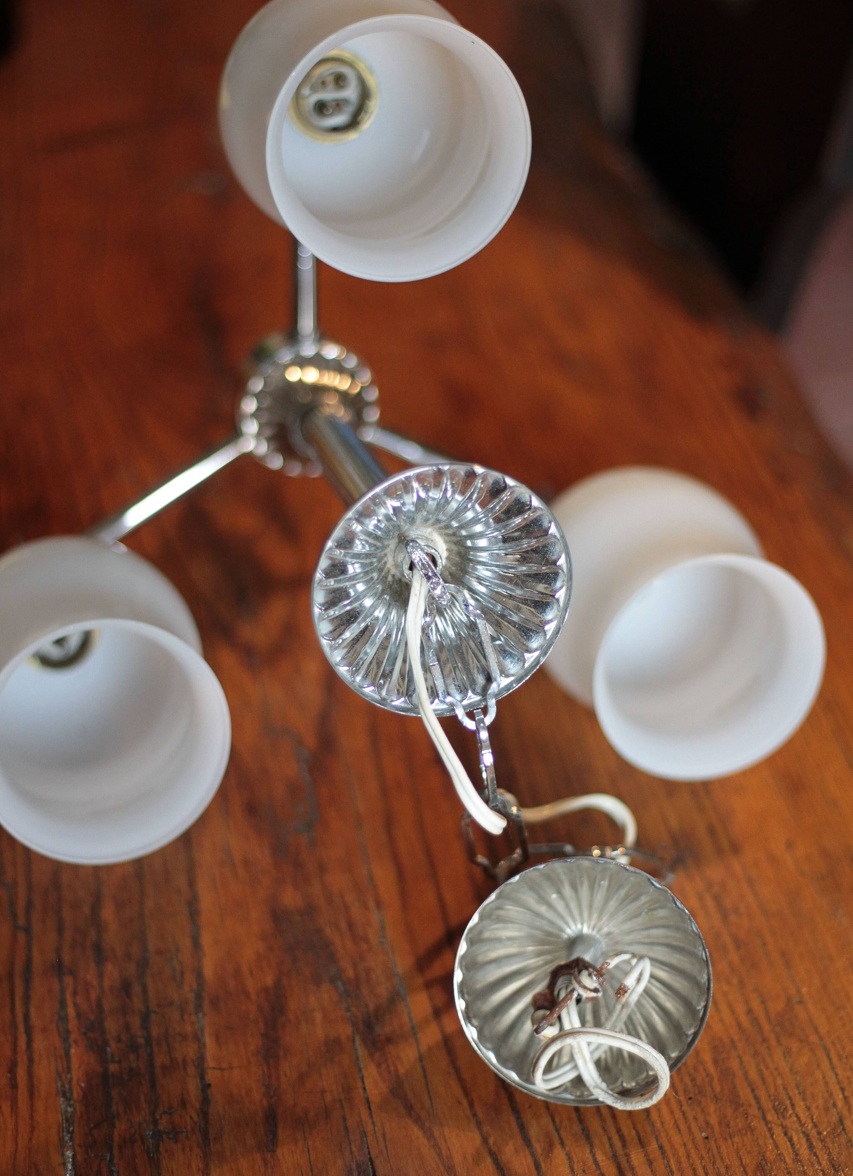 Vintage opaline pendant light, 3-light white opaline globe chandelier