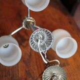 Vintage opaline pendant light, 3-light white opaline globe chandelier