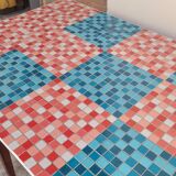 Table de ferme ancienne plateau mosaïque piètements fuselée -2m64