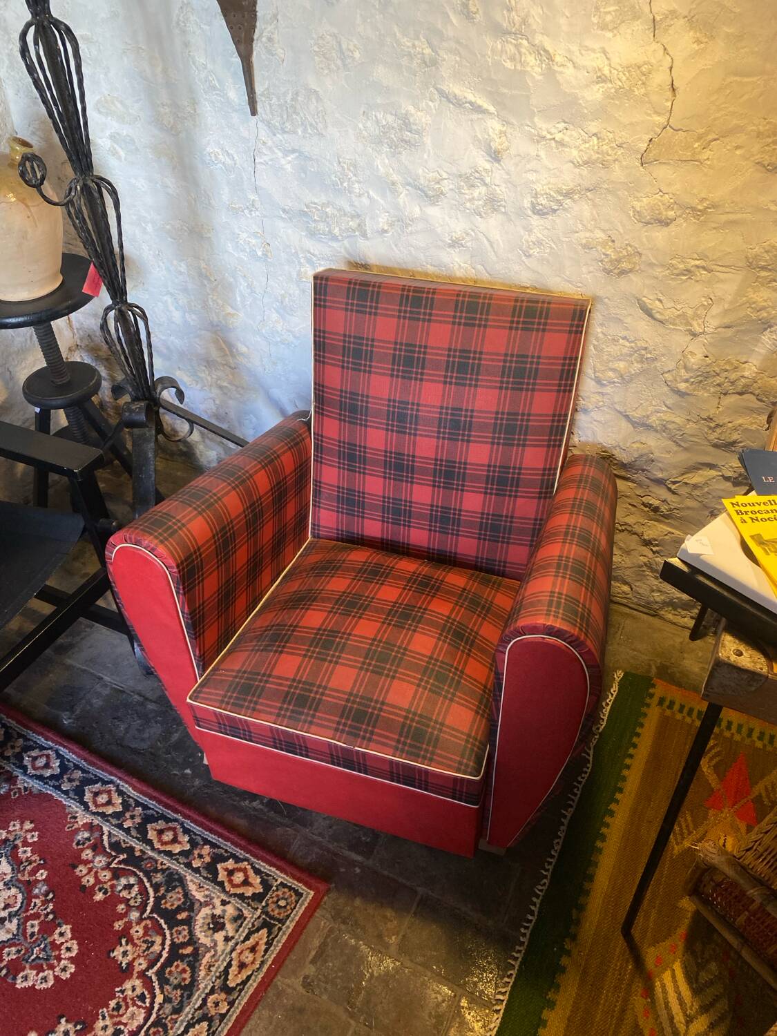 Red faux leather armchair
