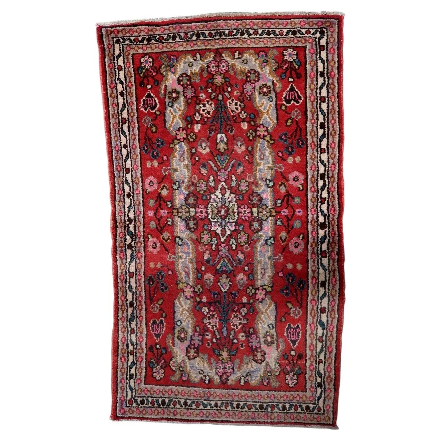 1920s handmade antique wool floral medallion rug, red, 87 × 151 cm - 1C1297