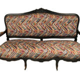 Large Napoleon III bench in blackened wood