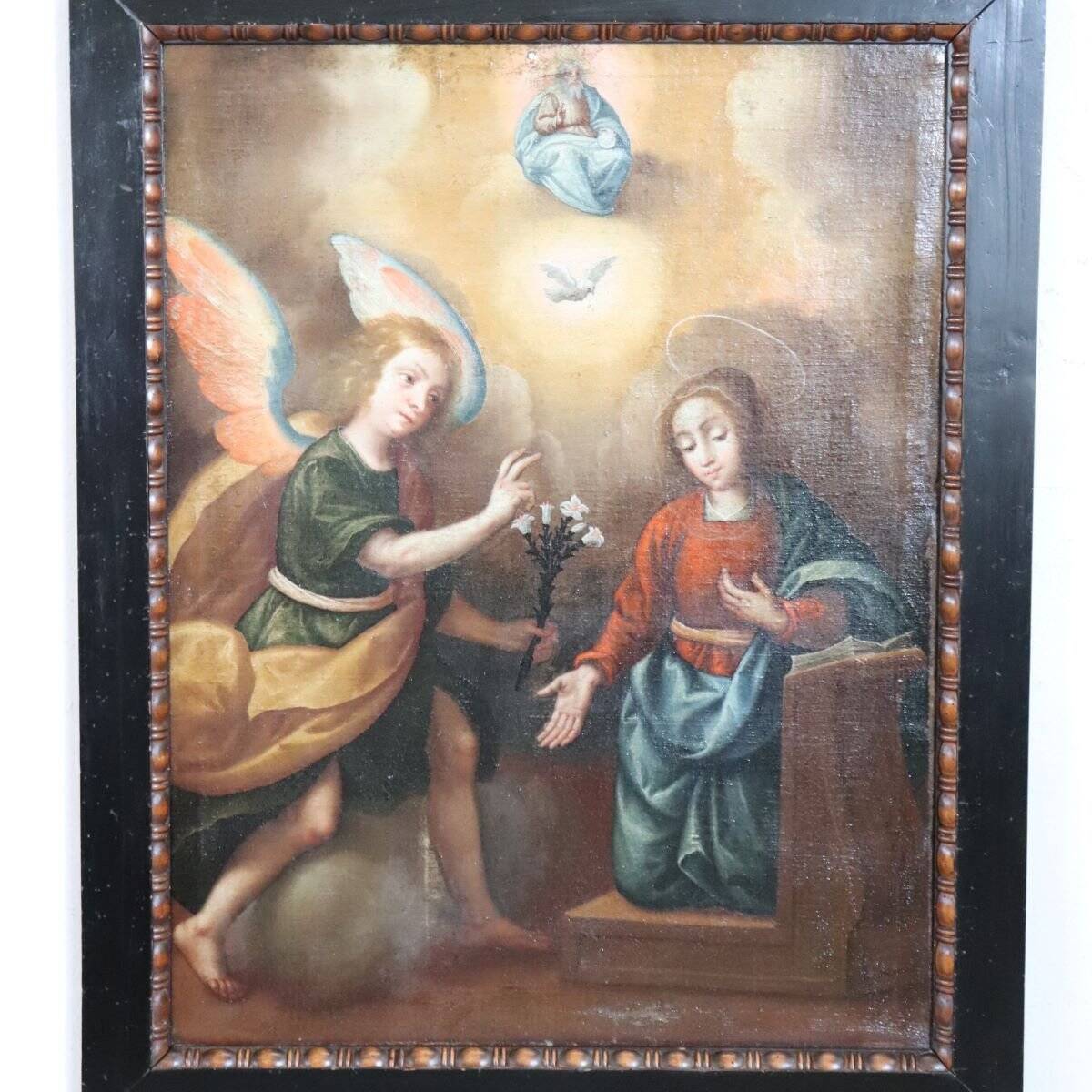 The Annunciation, Italy, 17th Century, Antique Oil Painting On Canvas
