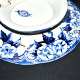 Creil Montereau oval dish and mounted plate Flora blue bindweed 1850 LM&Cie