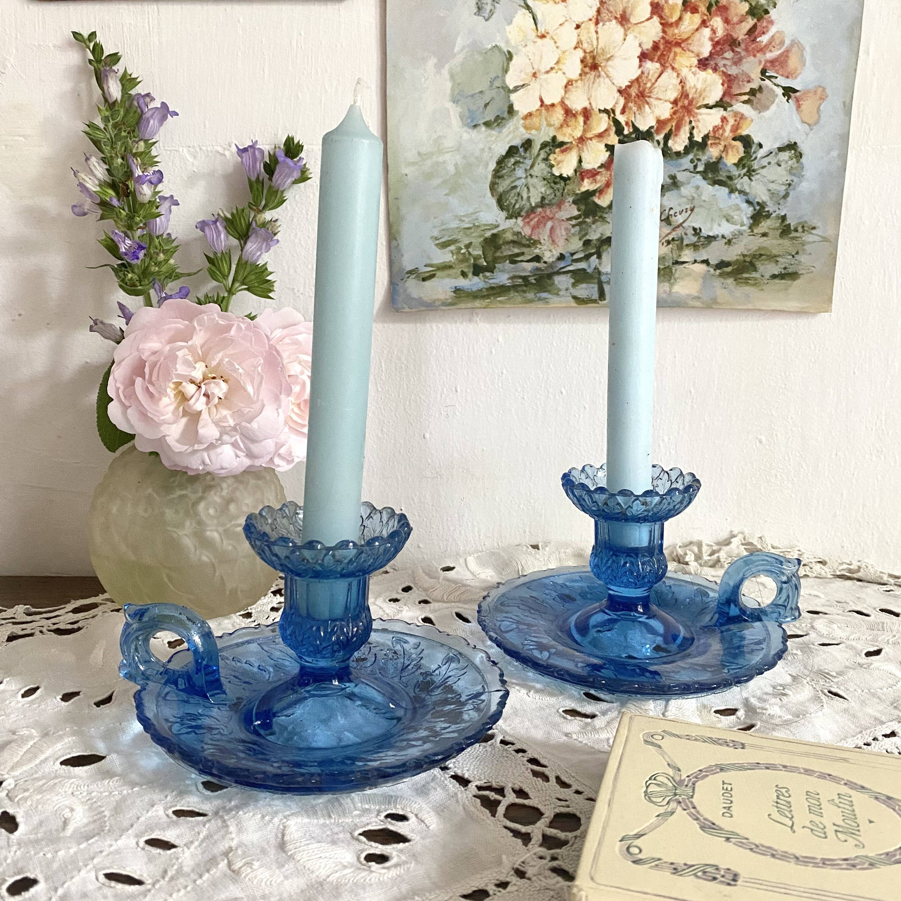 Pair of glass candlesticks