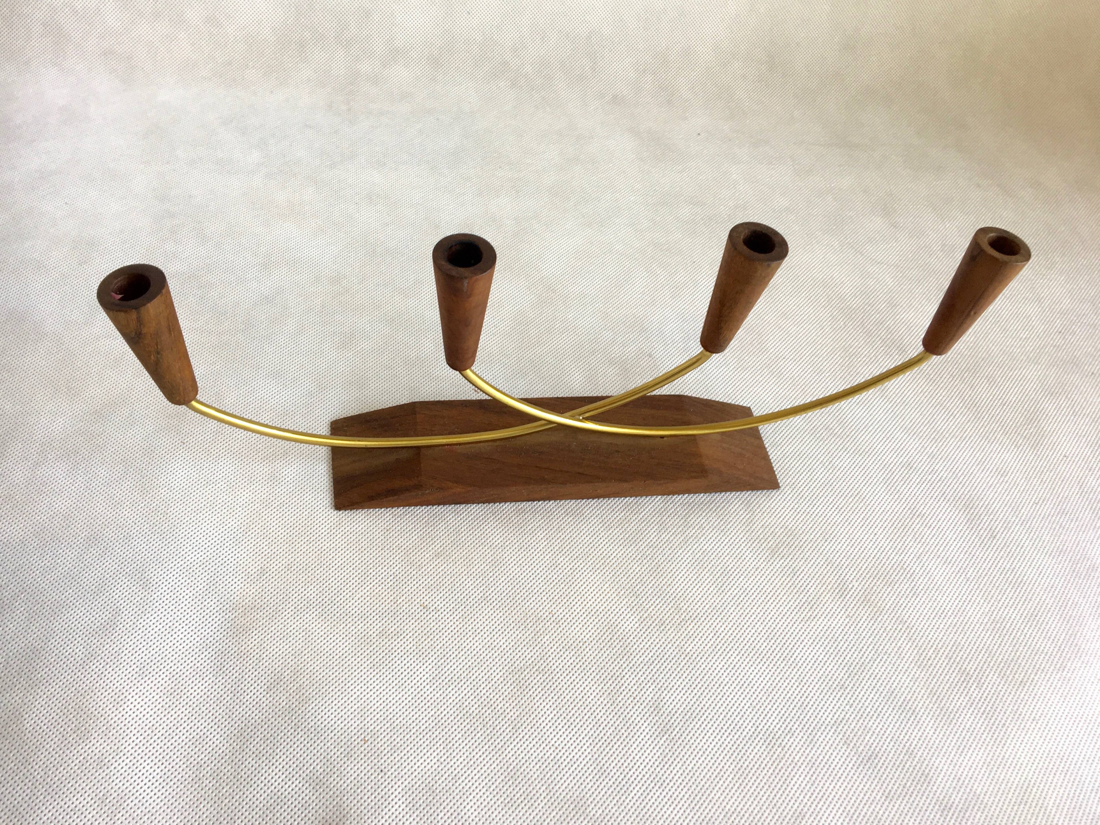 Teak and brass candlestick 1960s