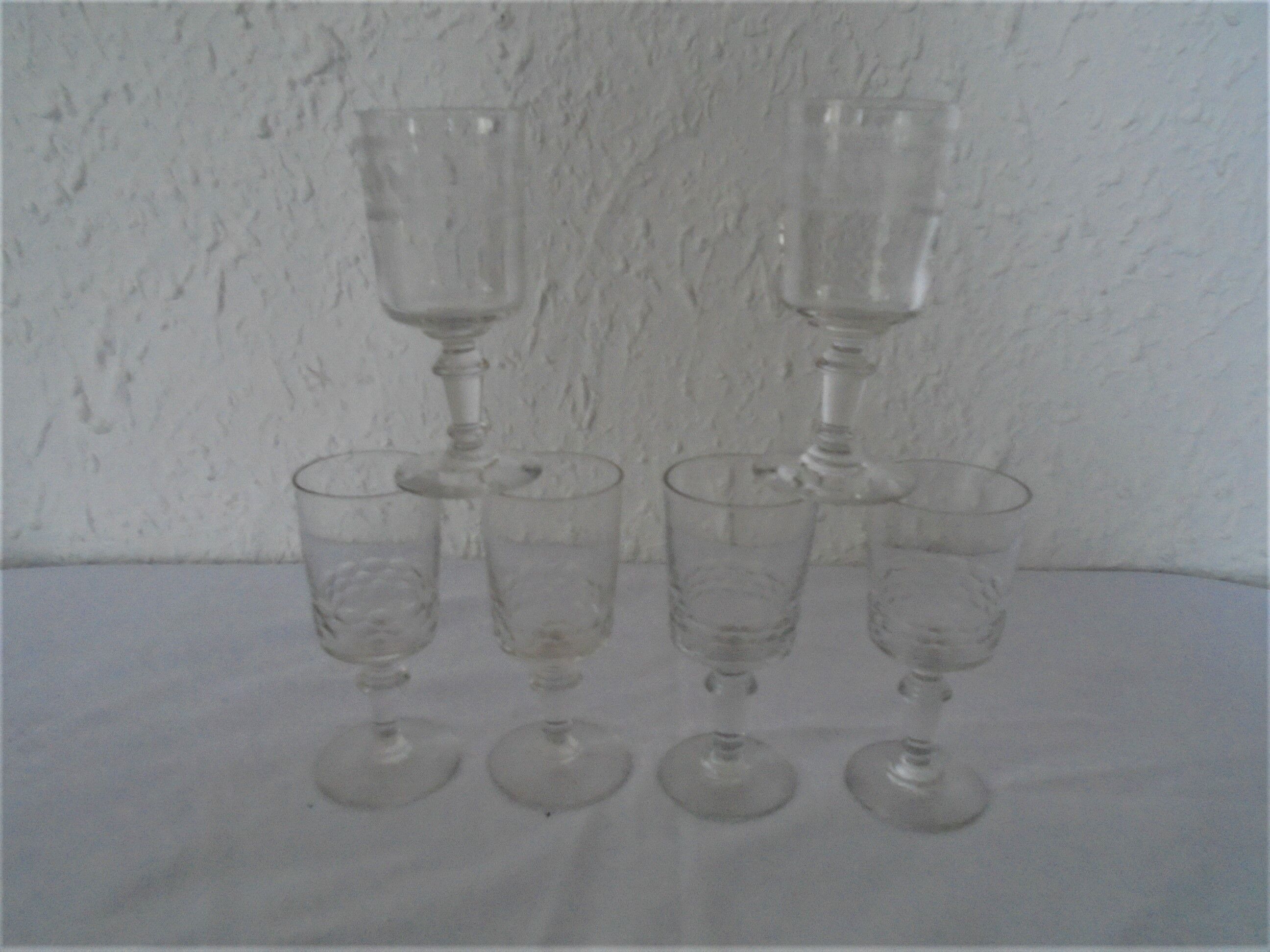 6 old walking glasses - 2 engraved and 4 cut port wine