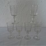 6 old walking glasses - 2 engraved and 4 cut port wine