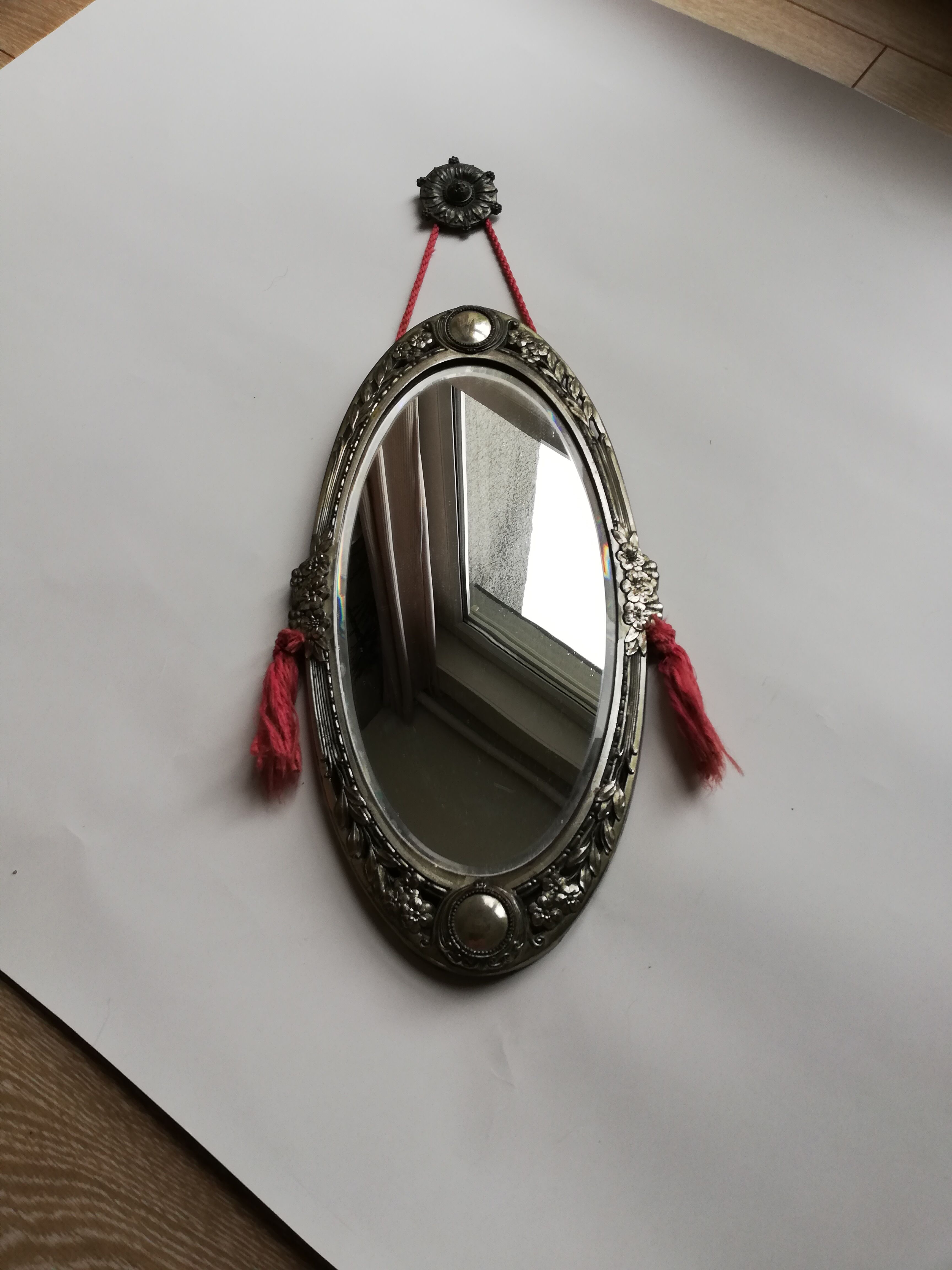 Cast iron art deco bevelled mirror - 39x21cm