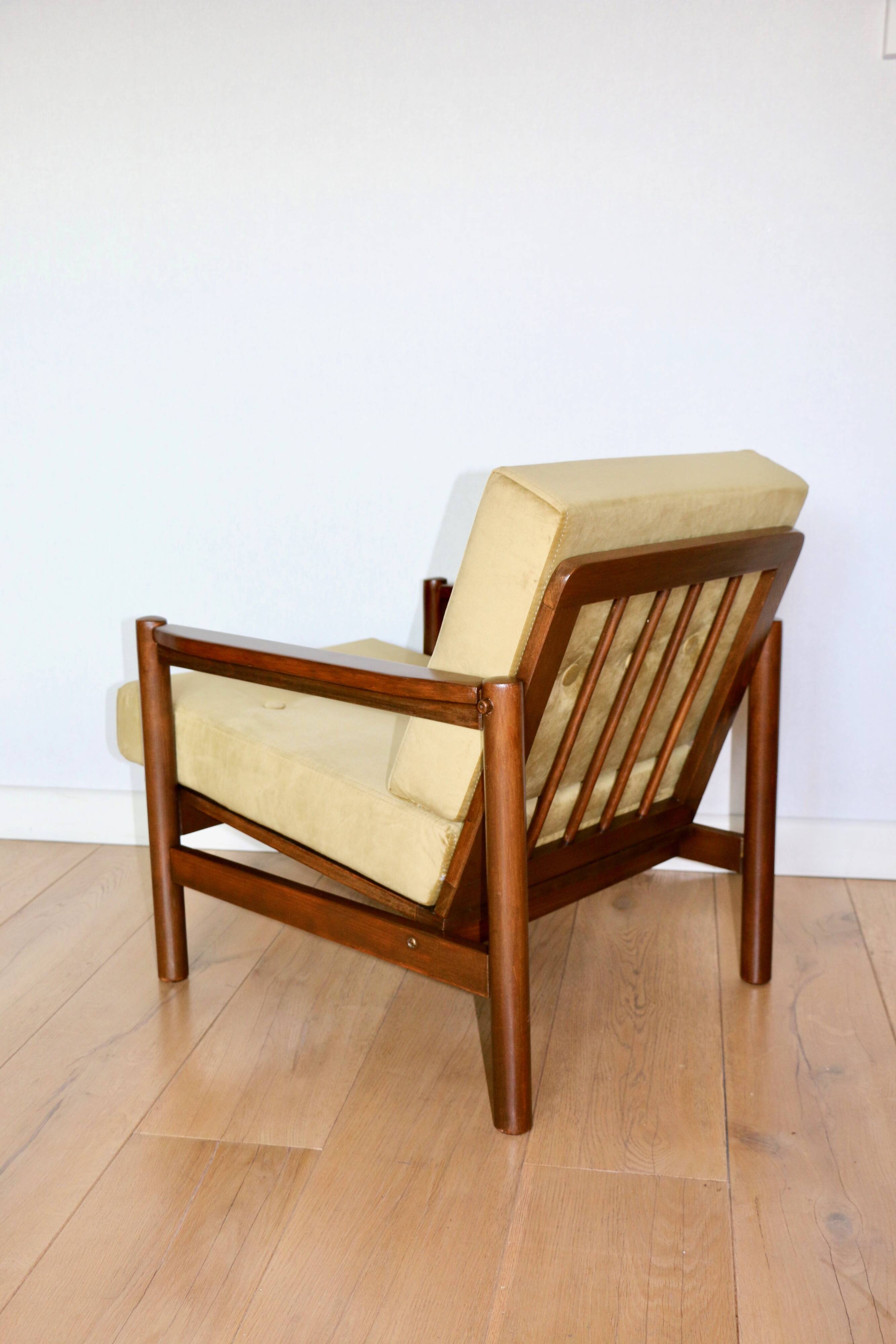 Fauteuil Vintage en Velours Olive, Années 70