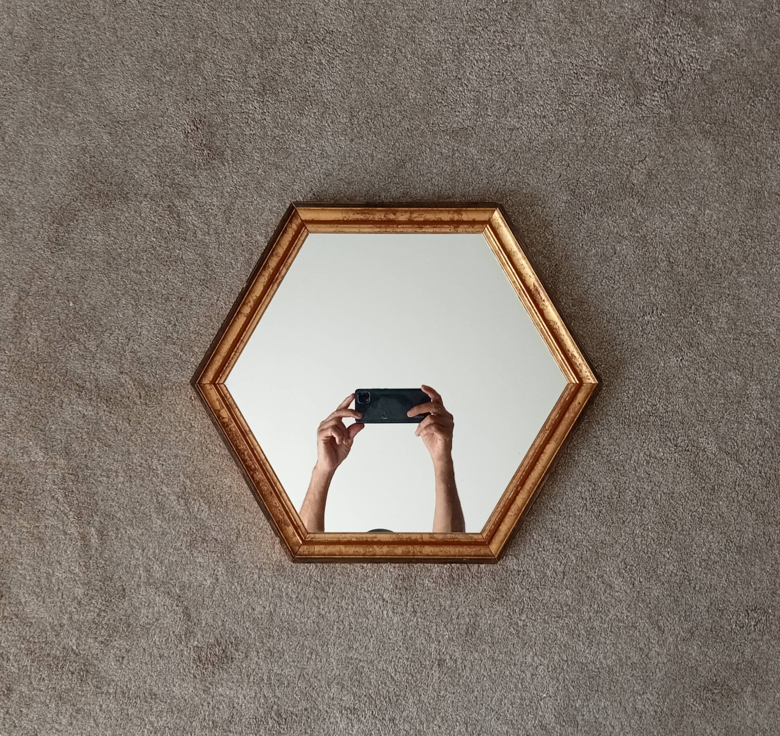 Miroir vintage hexagonale bohème chic en bois doré