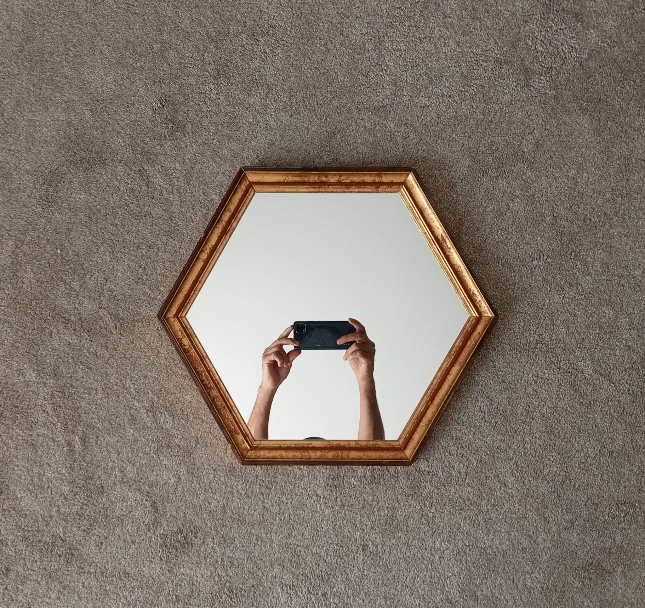 Vintage hexagonal bohemian chic mirror in gilded wood