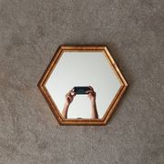 Vintage hexagonal bohemian chic mirror in gilded wood