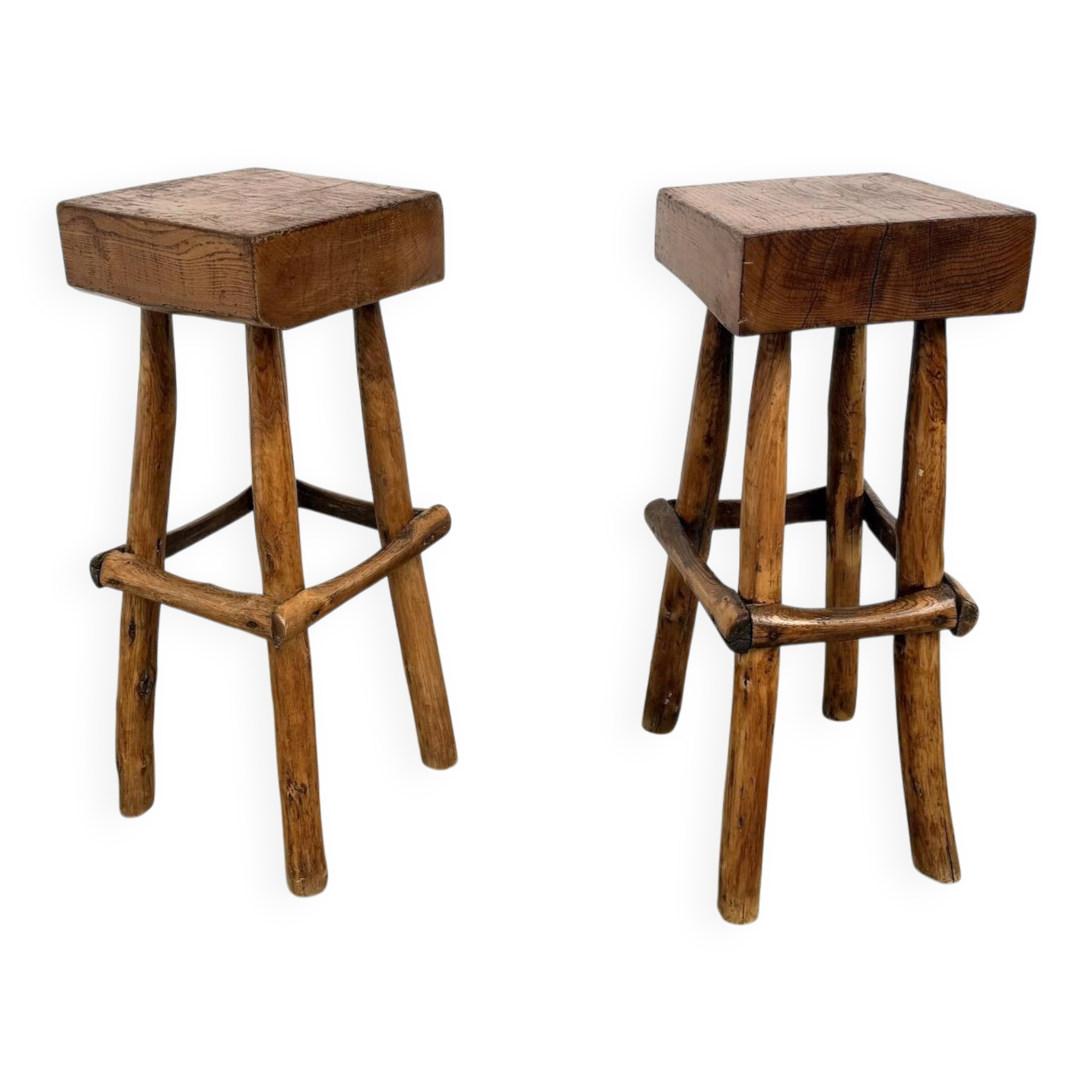 Pair of brutalist bar stools, France, 1950s