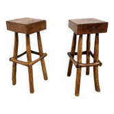 Pair of brutalist bar stools, France, 1950s