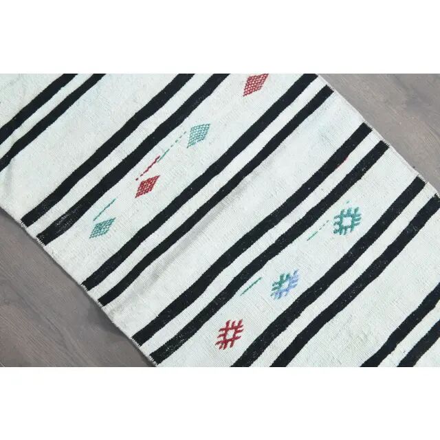 1970s Turkish Oushak Handmade Wool Cotton White Runner Rug 59x183