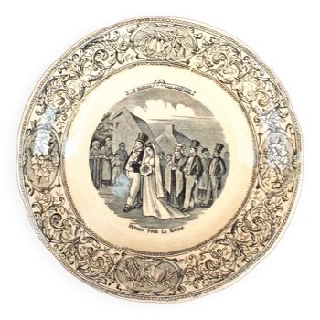 Porcelain plate of gien "a wedding in the countryside" n°4 departure for the town hall