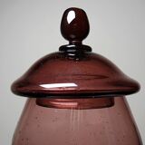 Pot, vintage purple plum bubble glass sweet jar in the style of Biot.
