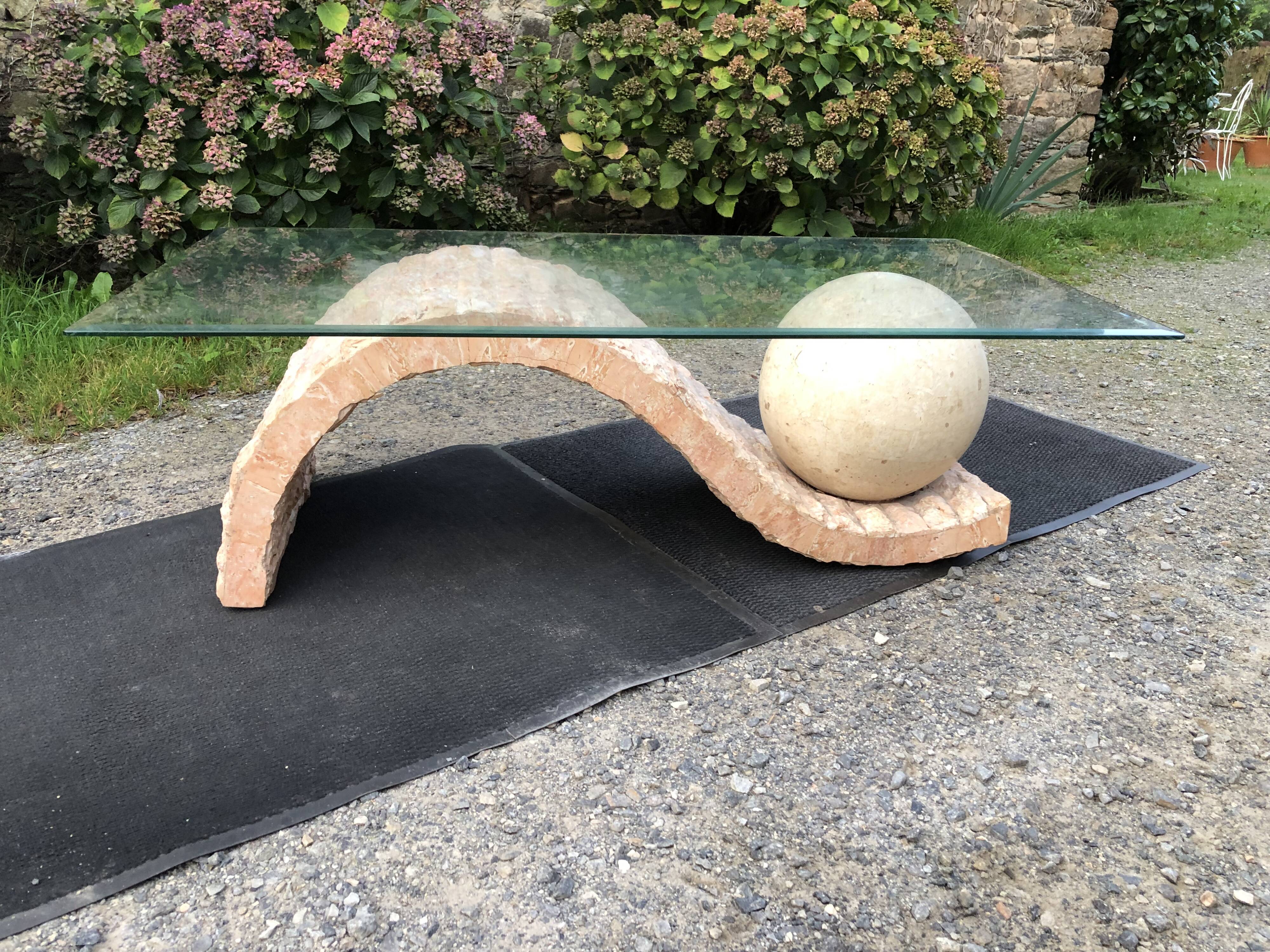 80s design coffee table. made of Mactan travertine stones from Magnussen ponte.