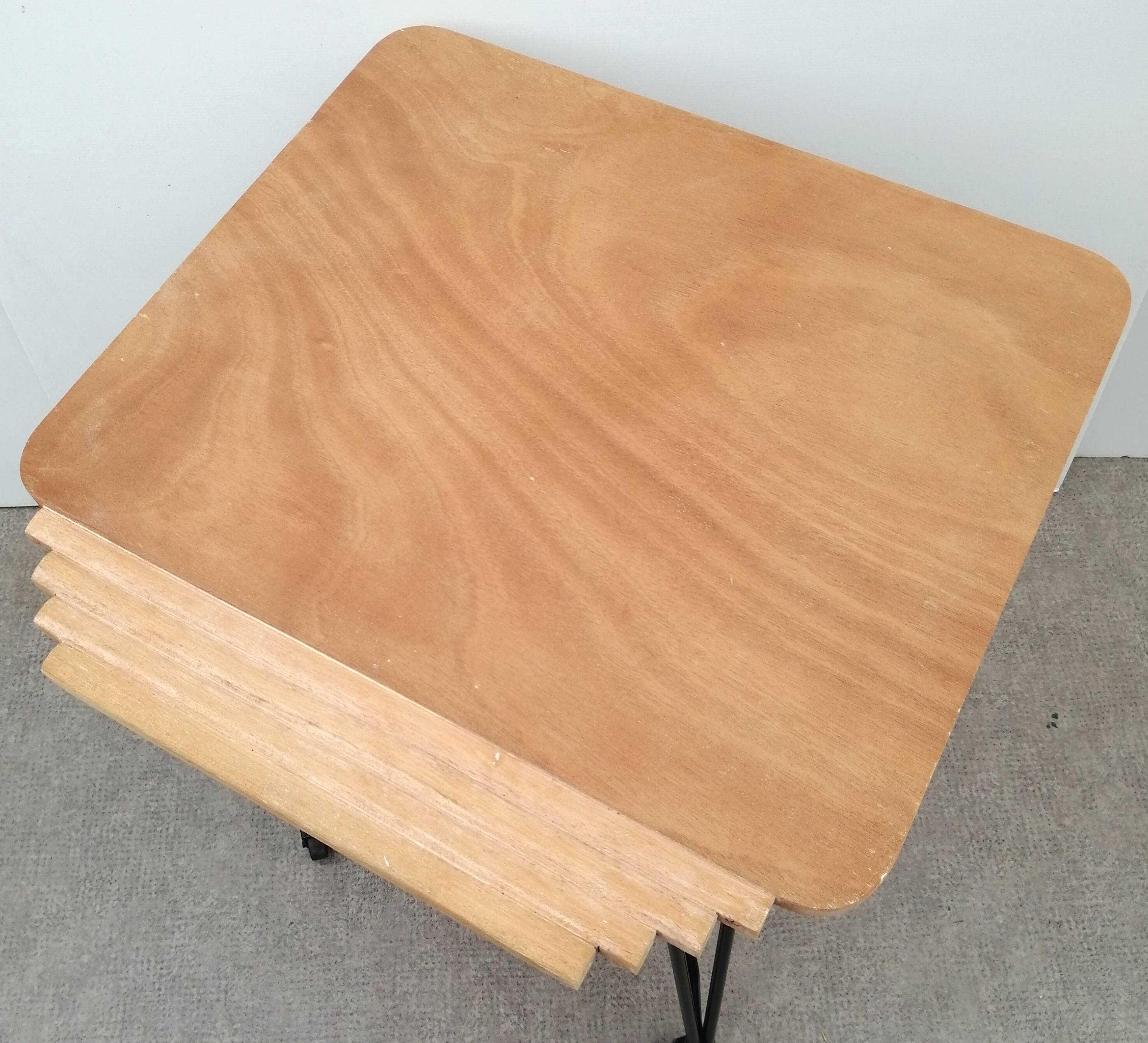 Wood and metal dessert trolley on wheels, vintage Eiffel leg, made in France 1960.