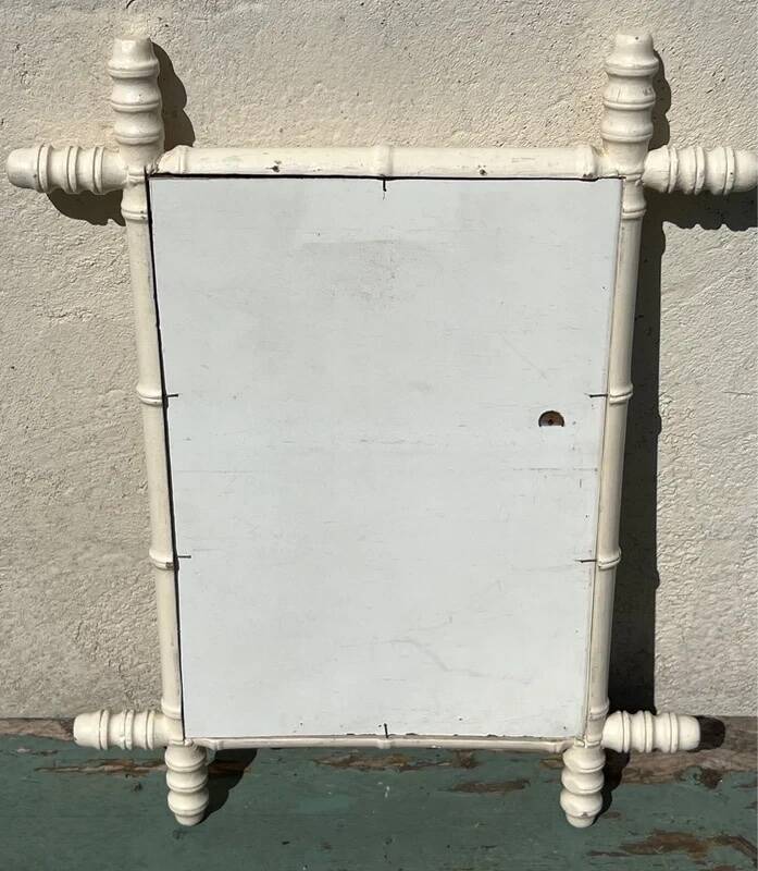 Vintage wooden turned mirror, white, rectangular, 1940s.
