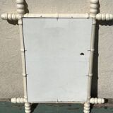Vintage wooden turned mirror, white, rectangular, 1940s.