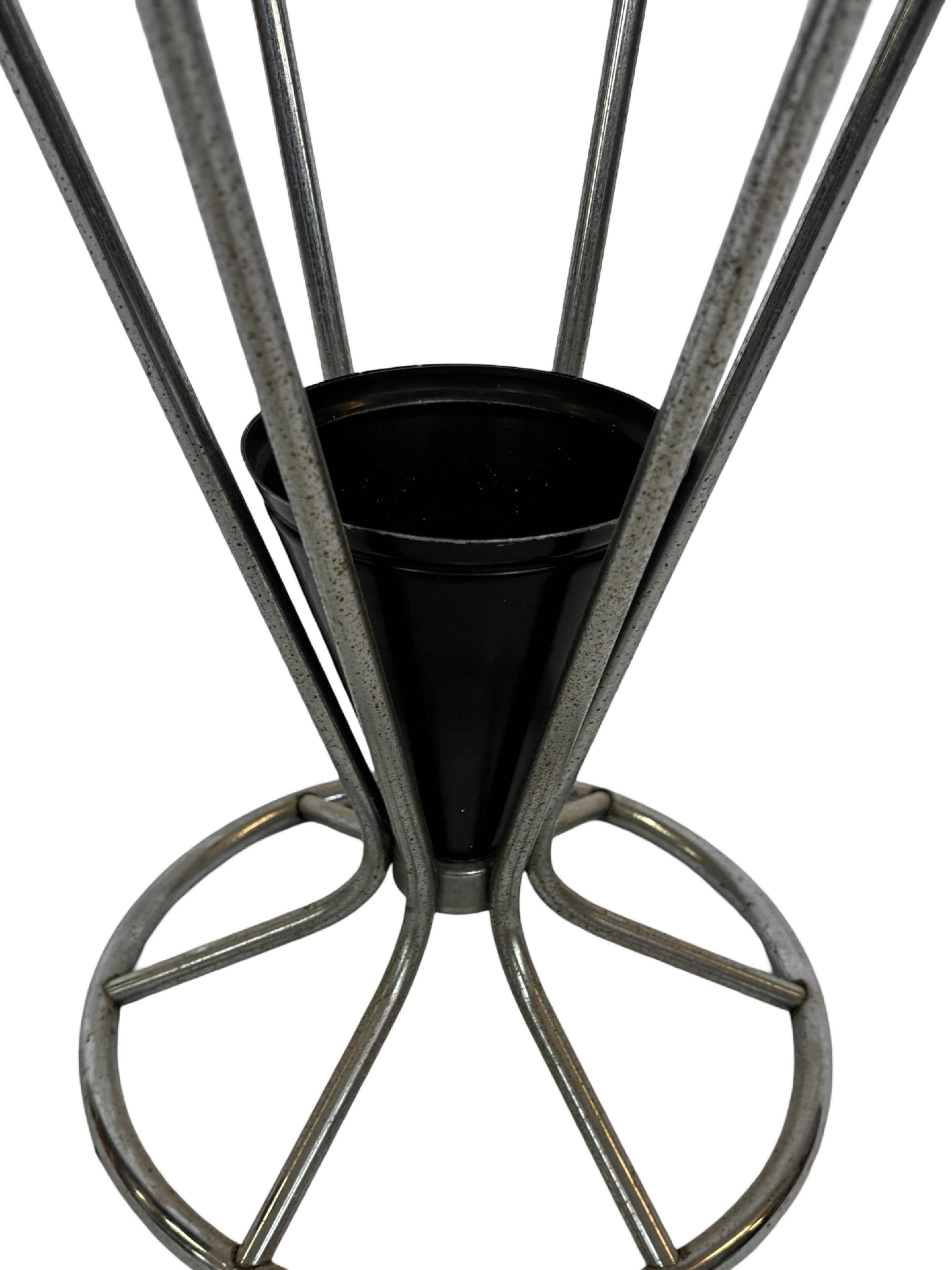 Vintage Umbrella stand chrome round black Dutch Art Deco