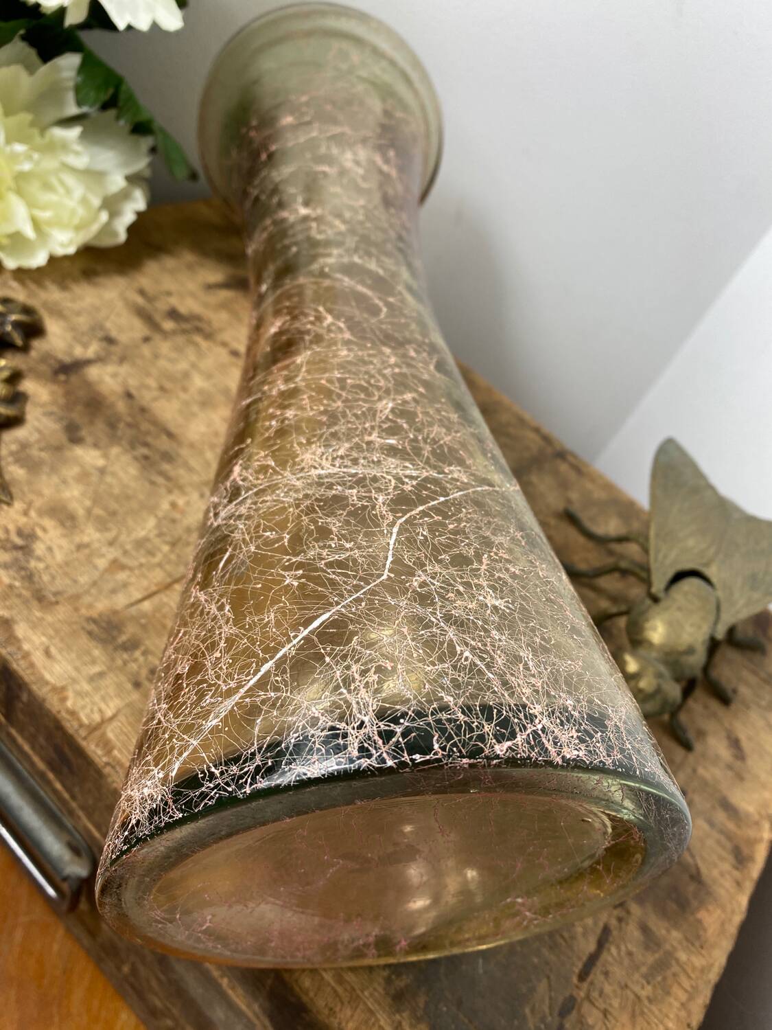 Large cracked glass vase