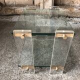 Pair bedside design plexi + brass + vintage glass trays