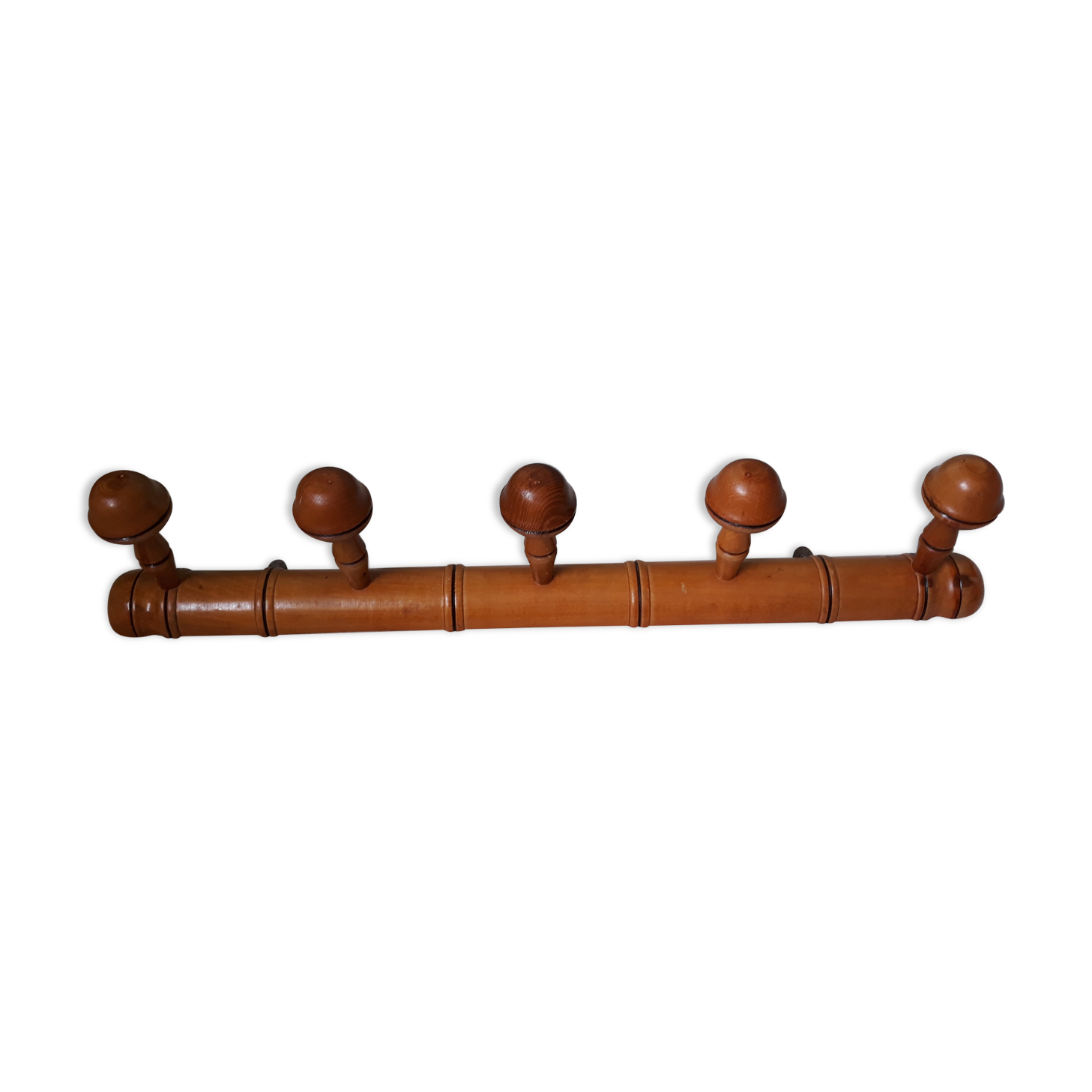 Bamboo-like wall coat rack with 5 mushroom hooks