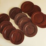 Ensemble de 12 assiettes en contreplaqué de palissandre et teck par Morsbak, Danemark, années 1960