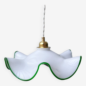 Vintage white opaline pendant light with green border