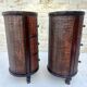 Pair of cylindrical bedside tables or drum bedside tables in exotic wood.