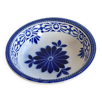 Plat rond creux vintage Saint Amand faïence à décor orientaliste bleu