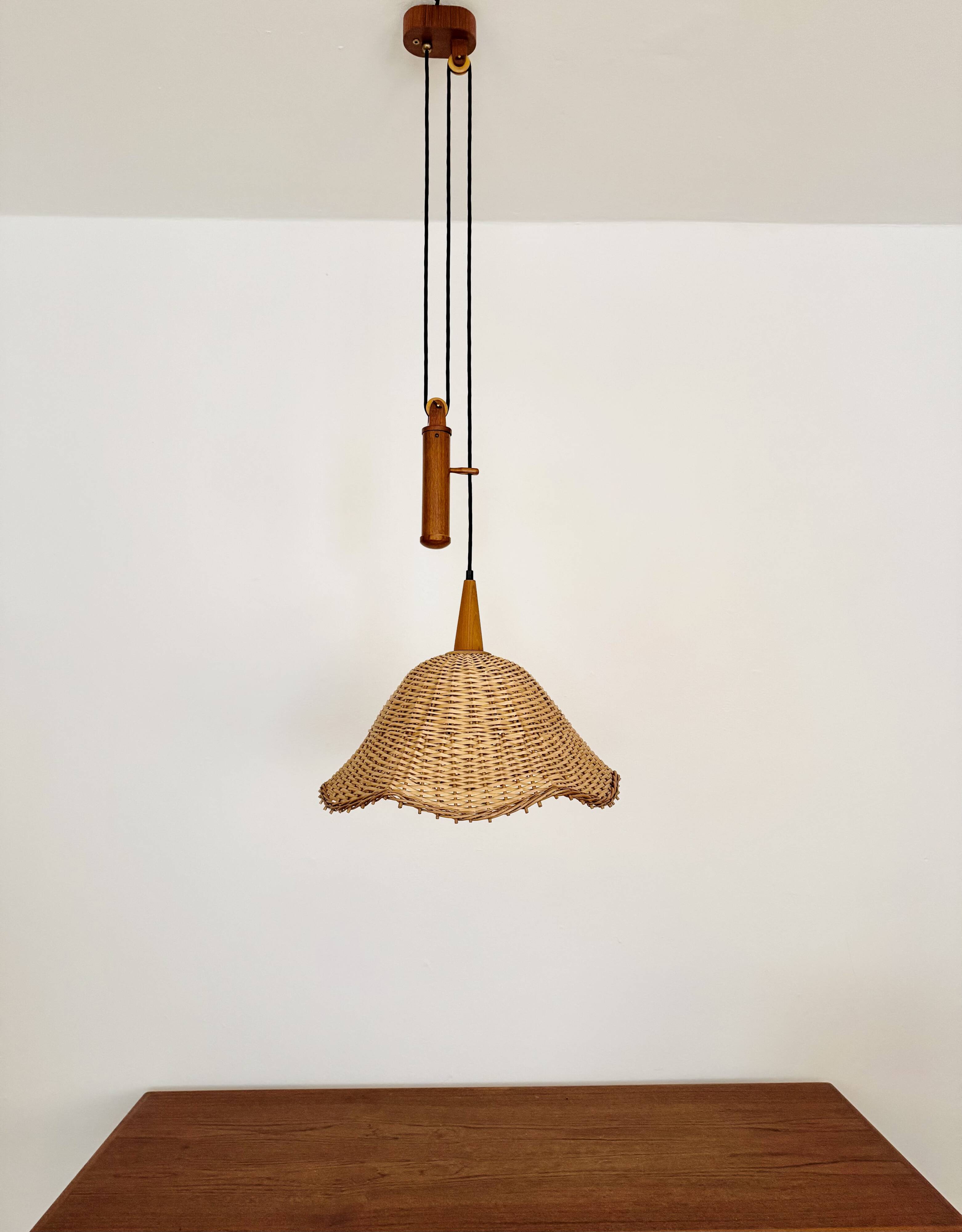 Adjustable Wicker and Teak Pendant Lamp